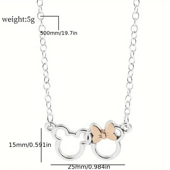 Minnie Mouse Necklace Bow Silver Pendant Disney Mickey Vacation CHOOSE Color - Picture 4 of 4